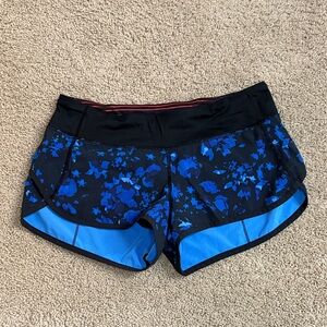 Lululemon Speed Up Run Shorts with Black & Blue Pattern